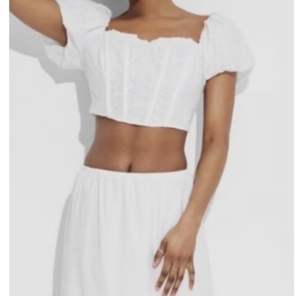 Wild Fable White Textured Puff Sleeve Crop Top